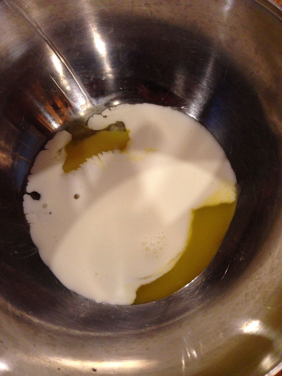 Beat together egg yolk and cream! (Milk can be used here)