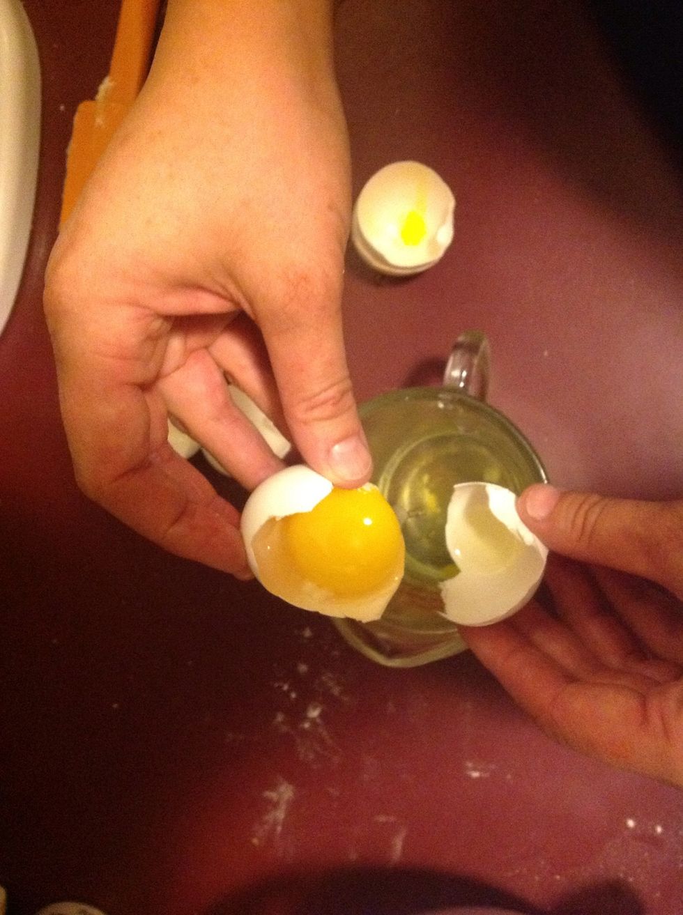 Beat together egg yolks and mix into creamed ingredients