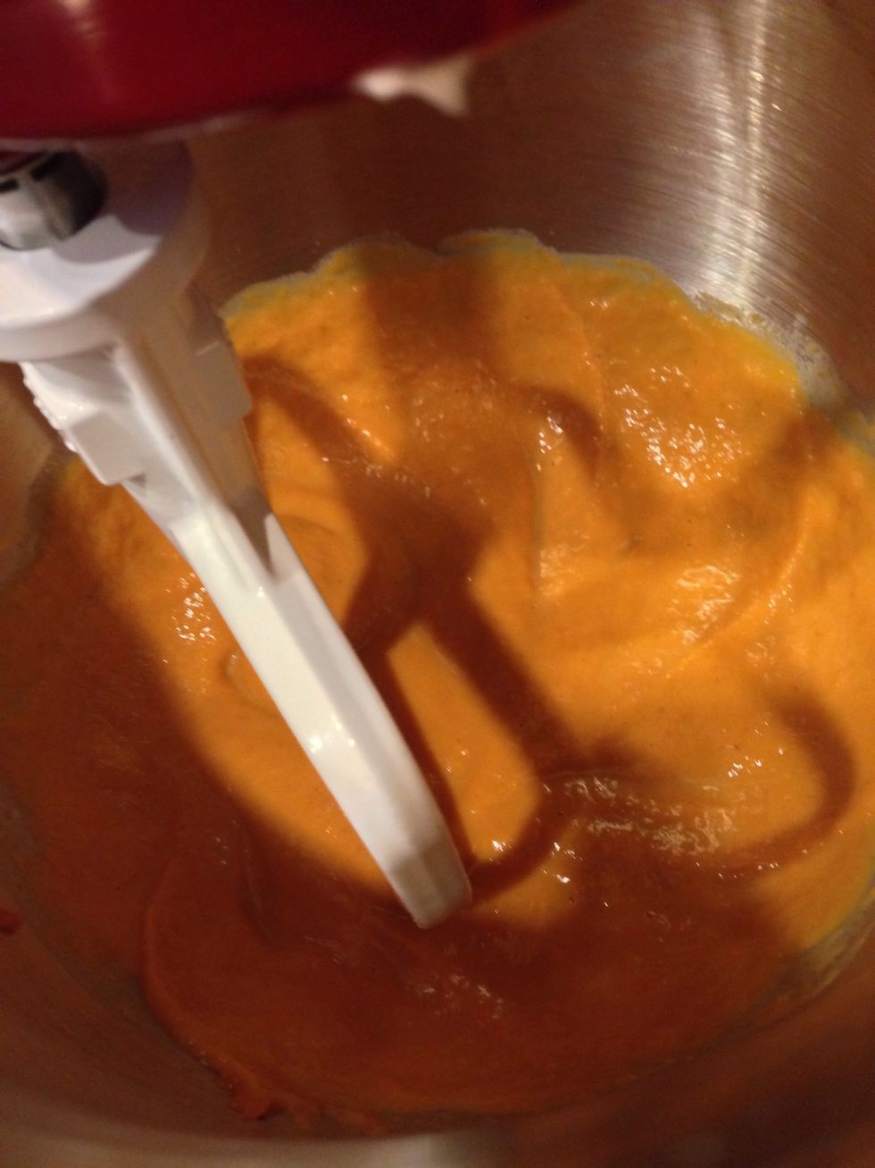 Beat together, pumpkin, evaporated milk, one egg, and vanilla extract.
