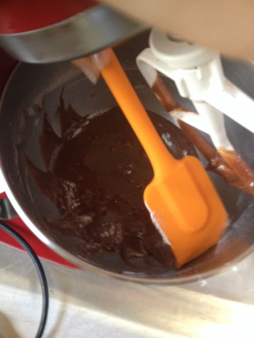 Beat until it is just blended, and don't forget to scrape down the sides of the bowl