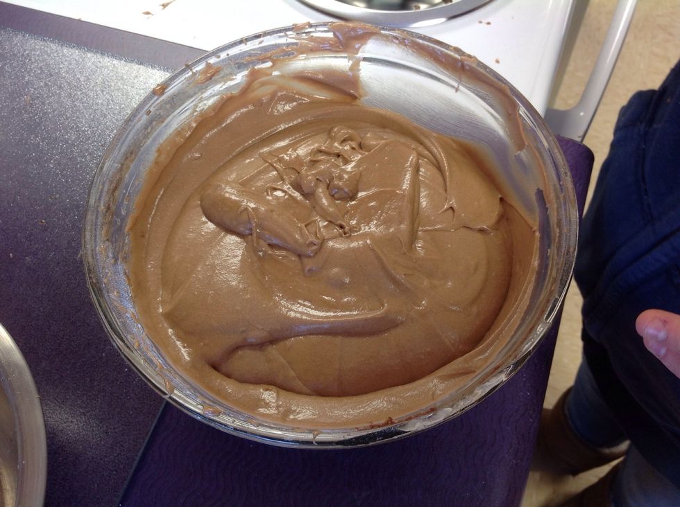 Beat until smooth and when smooth, pour mixture into two 9 in. Buttered round cake pans