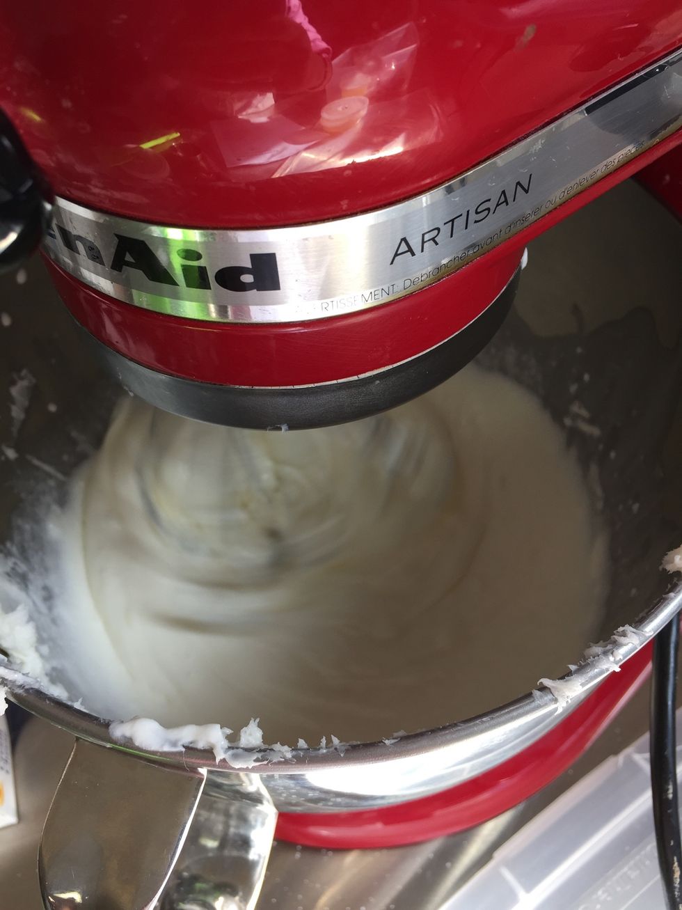 Beat until the cream and sour cream are mixed in.