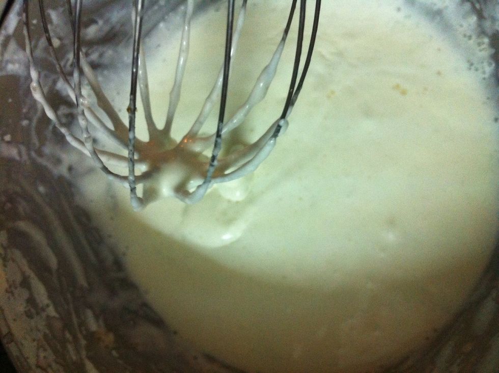 Beat untill it gets mix well and turns little thick n fluffy.