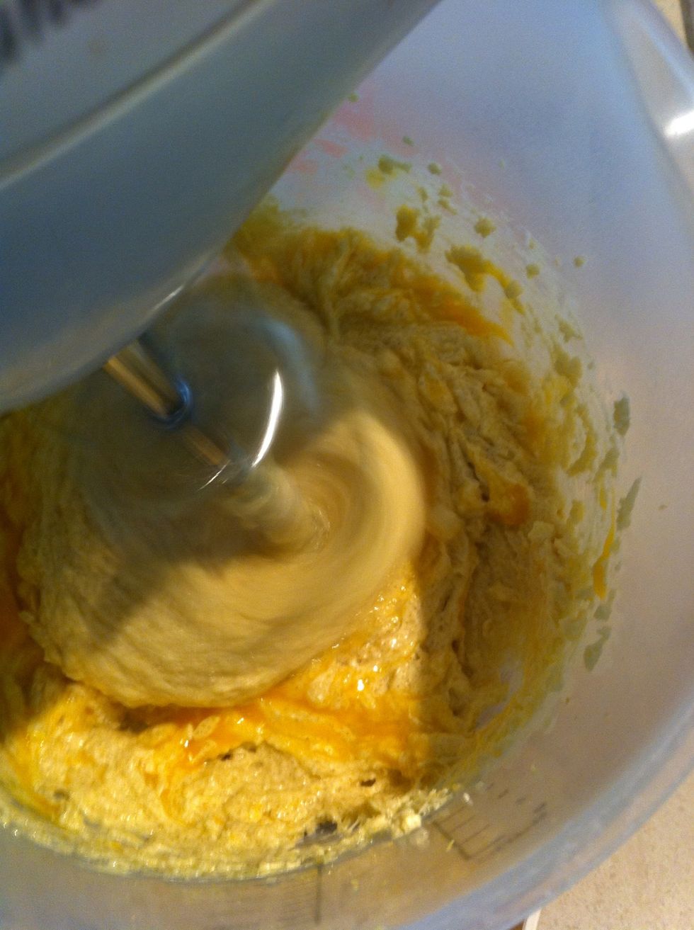 Beat with electric mixer then add other egg and beat