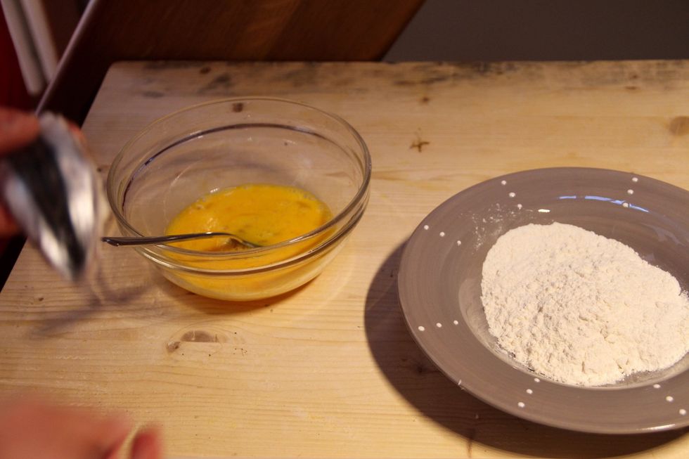 Beat your egg and prepare your flour
