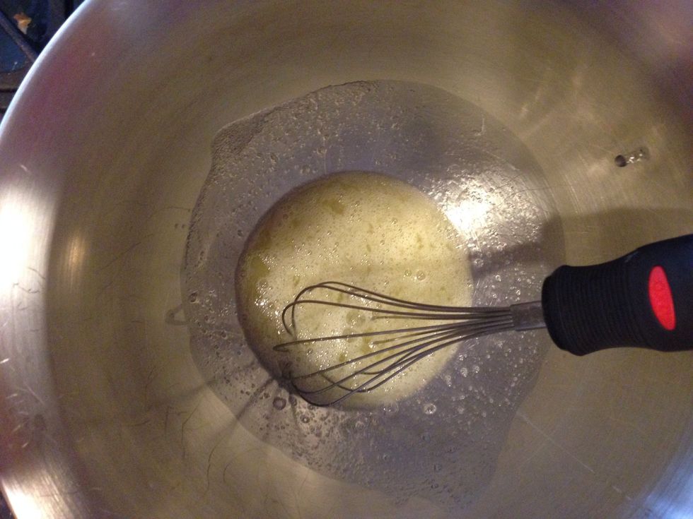 Beat your eggs and granulated sugar in a double broiler over low heat until the mixture reaches 115 degrees Fahrenheit and you can no longer feel the sugar granules!