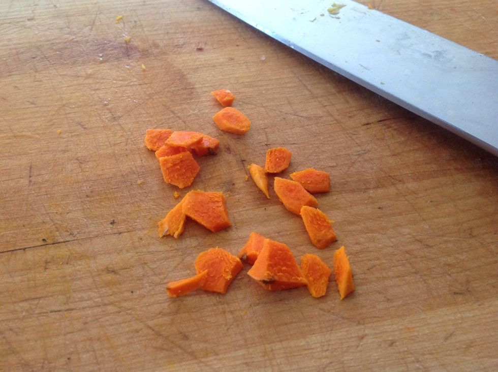 Because I was sick I was trying to make a Super Healthy- thus turmeric root chopped. Don't pull that bioavailability line on me about it needing to be in a pill, that' s a load of hooey.