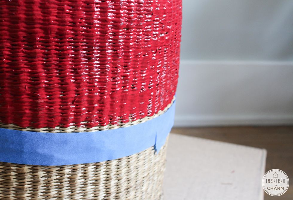Because of the basket weave, the tape will act as a guide of where to paint rather than hard edge. Just keep your brush close to the tape line.