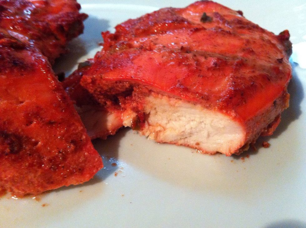 Before cooking I left the Chicken to marinate for 2-3 hours, if you leave it longer the full flavour penetrates the meat... Next it's the Mint Sauce sorry no instruction pics....