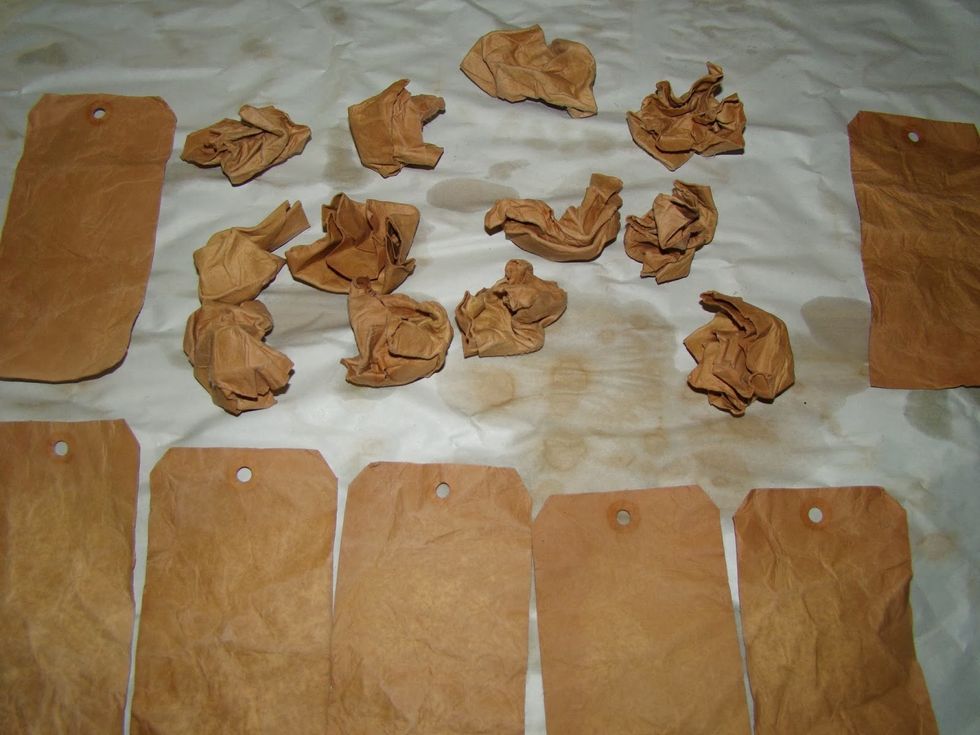 Before drying, crumple the tags in a ball and then open them up and lay back down to continue drying process.