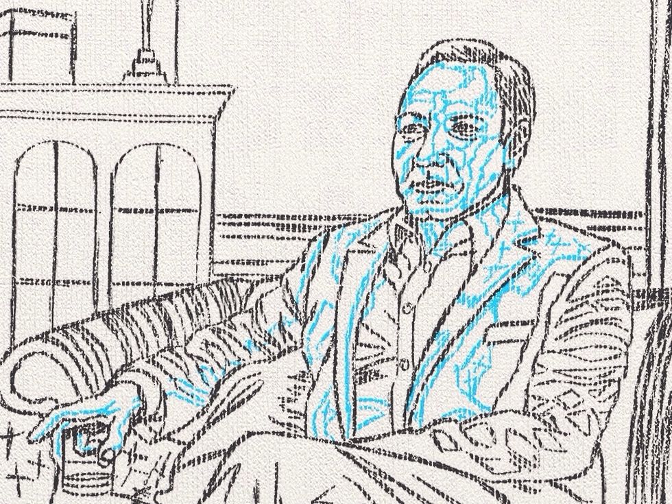 Before I paint I block out the shapes of the face and jacket because it makes painting easier. When I paint I see shapes not color. The Xs mean that it's black.