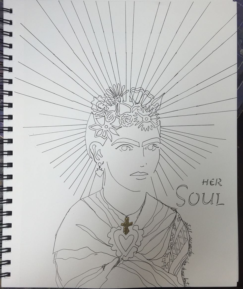 Before painting, I added a bit more hand journaling on her side shoulder