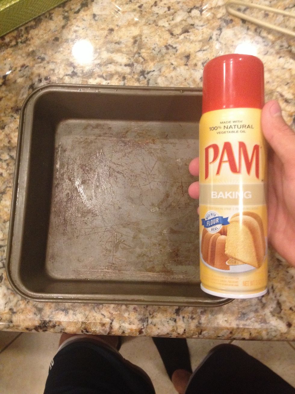 Before placing the brownie mix on be sure to spray the pan with PAM so it won't stick