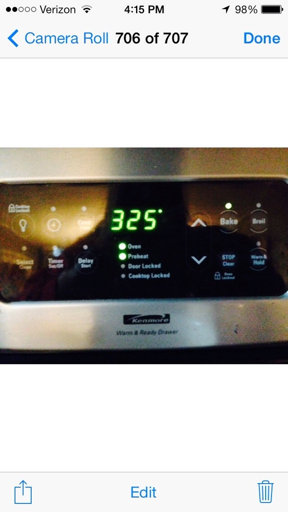 Before the cooking process, preheat the oven to 325 degrees.