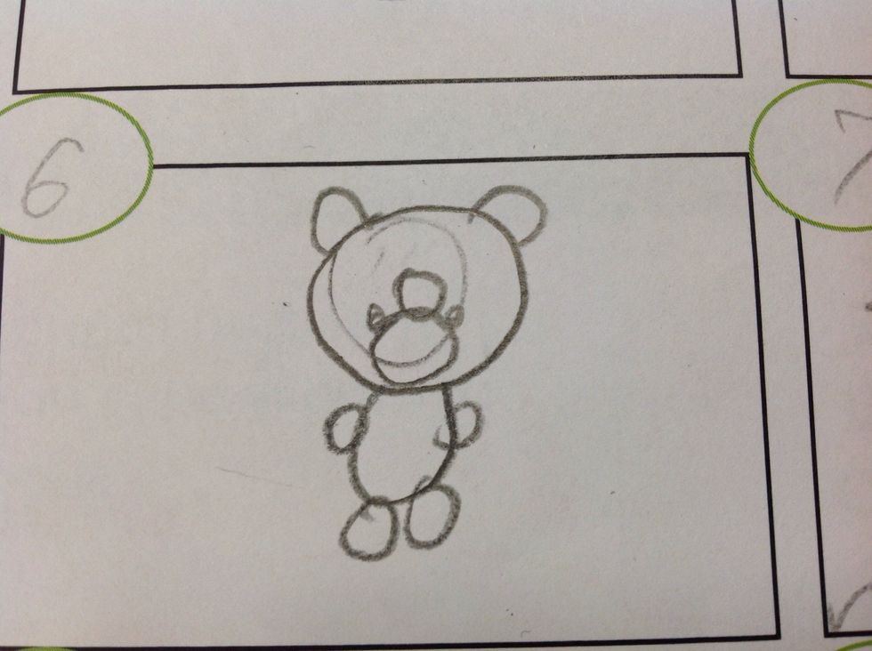 Before you decorate your things draw four circle two beside the body and two below the body.