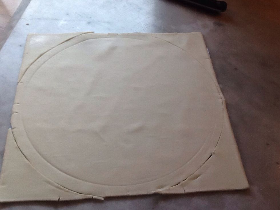 Before you put the pan back on the stove, cut out a circle of puff pastry that is slightly larger than the diameter of your pan. After cutting it out place it in the fridge.