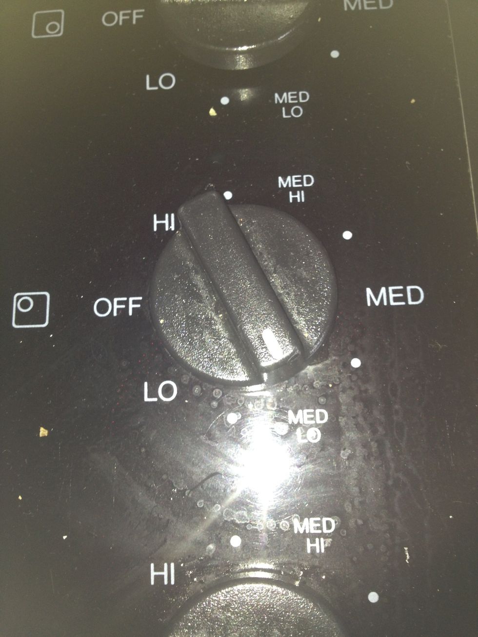 Before you start mixing the eggs, turn the stove to med low