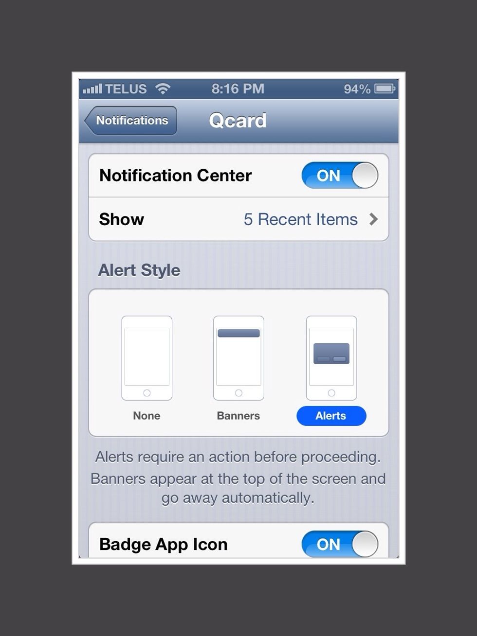 Before you use QCard make sure your alert style is set to "Alerts" ( go to Settings - Notifications - Qcard). Turn your volume loud enough so that you can hear the QCard alert sound.