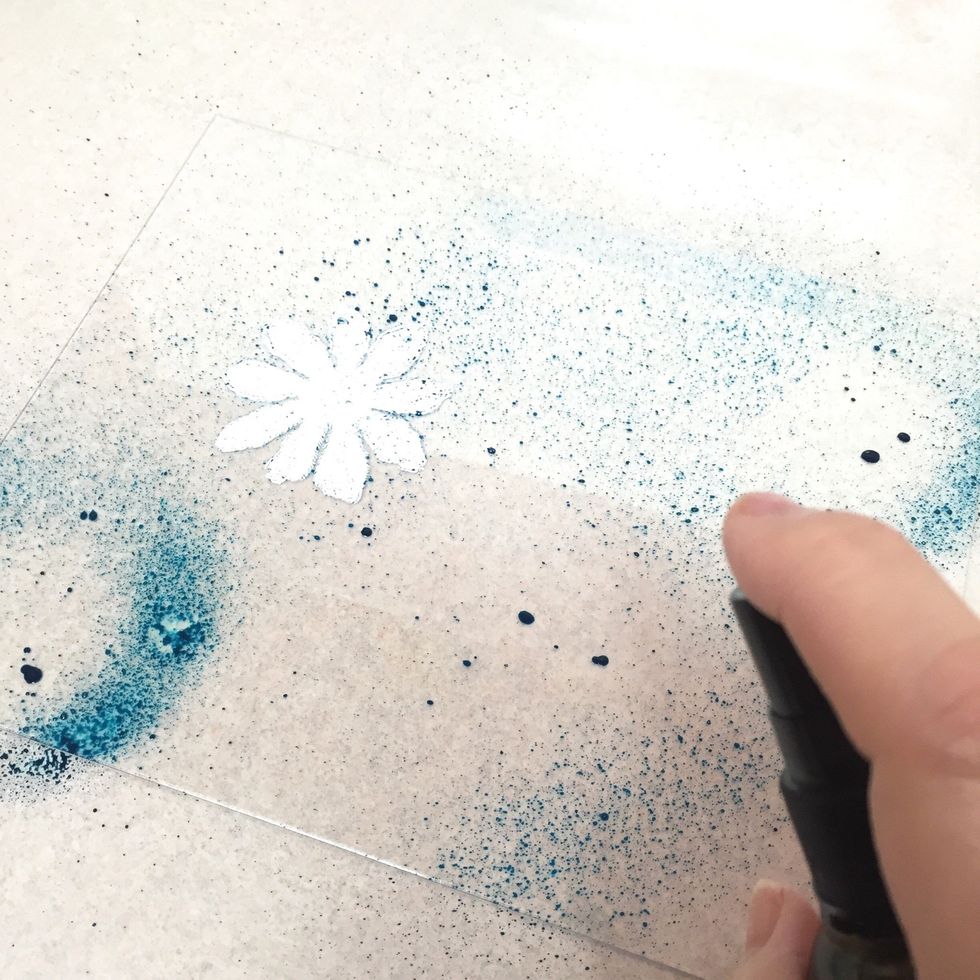 begin adding color to plates with ColorBox Spritzers. spritz different colors in different areas of the plate, overlapping them in places.