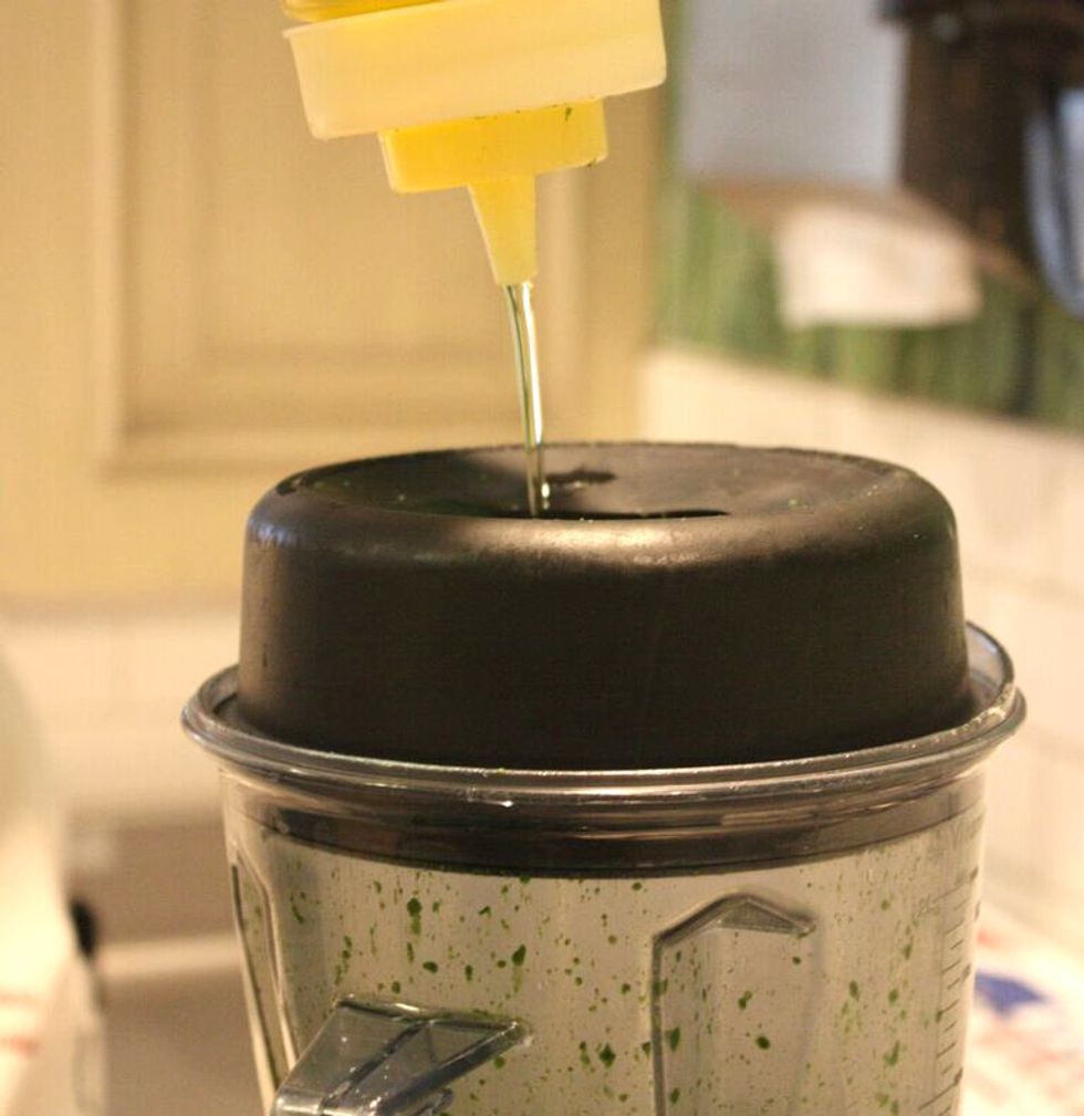 Begin adding the grapeseed oil in a slow steady stream. Season to taste