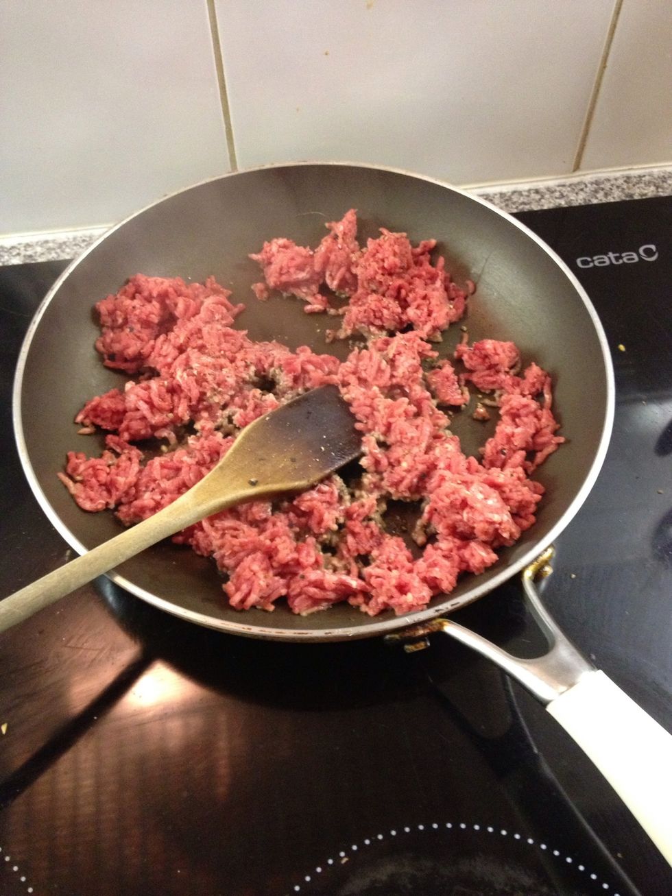 Begin browning your meat with a little olive oil. Add salt and pepper..