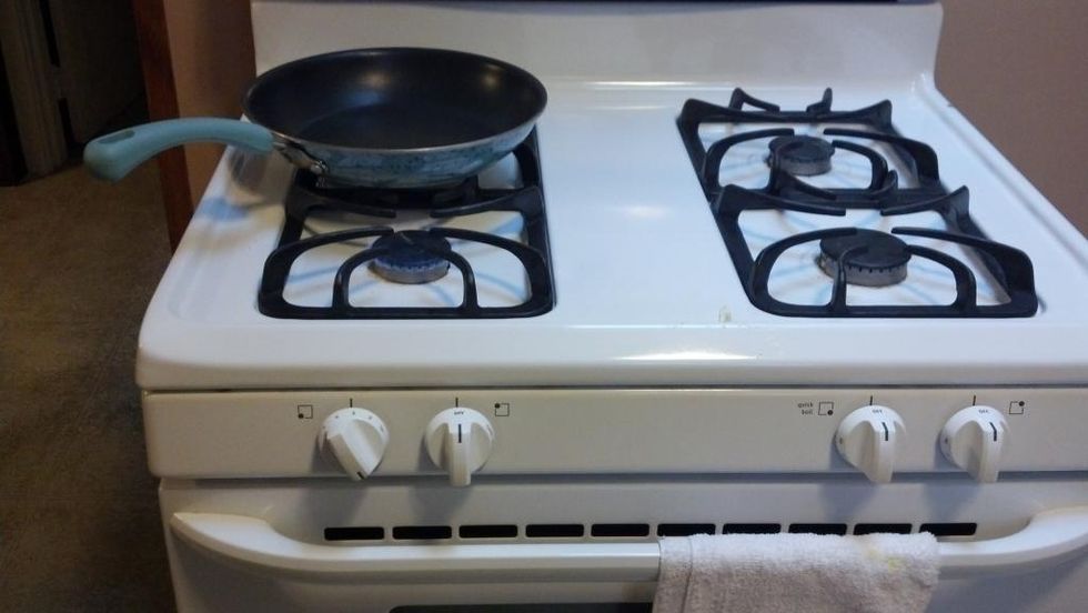 Begin by choosing a medium sized frying pan, turn heat to medium.