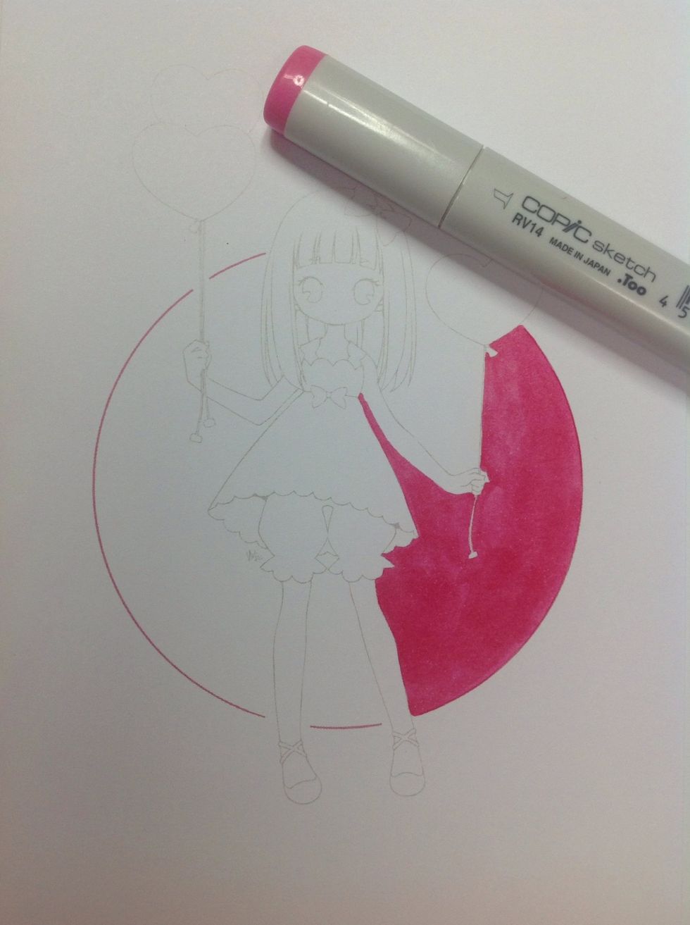 Begin by colouring the background around the character.