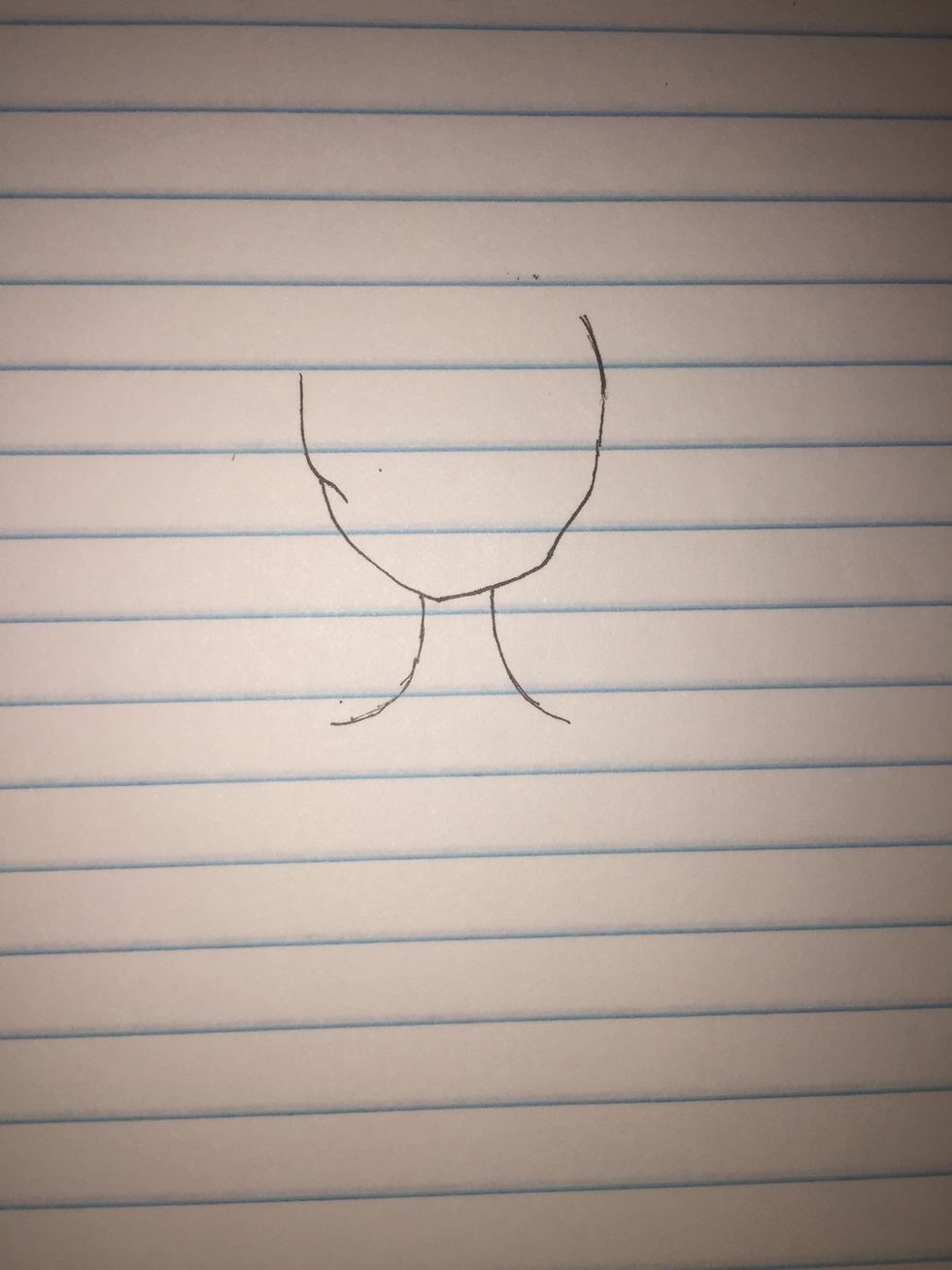 Begin by drawing the head. The cheekbones should be visually hollow. Leave space for the hair!! The neck should be abnormally long and thin...