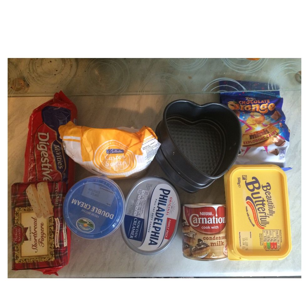 Begin by gathering all you will need for this simple desert. It takes 45 mins to make and 5 hours chilling time.