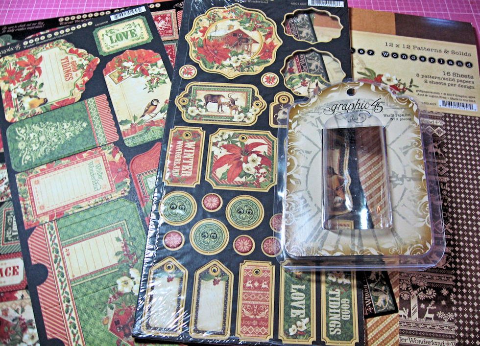 Begin by gathering the materials on the supply list. Open the washi tape and remove the G45 cut out tag. This will be our template.