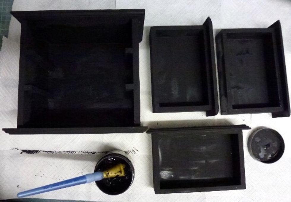 Begin by selecting basic supplies, small wooden chest of drawers and Archival cast figureheads.