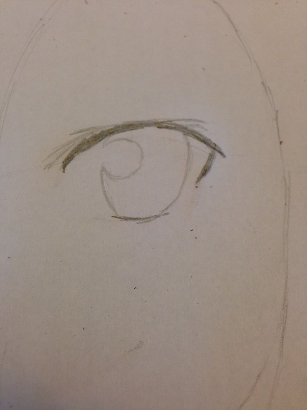 Begin drawing the inside of his eye \u2022try to make a backwards c while doing this