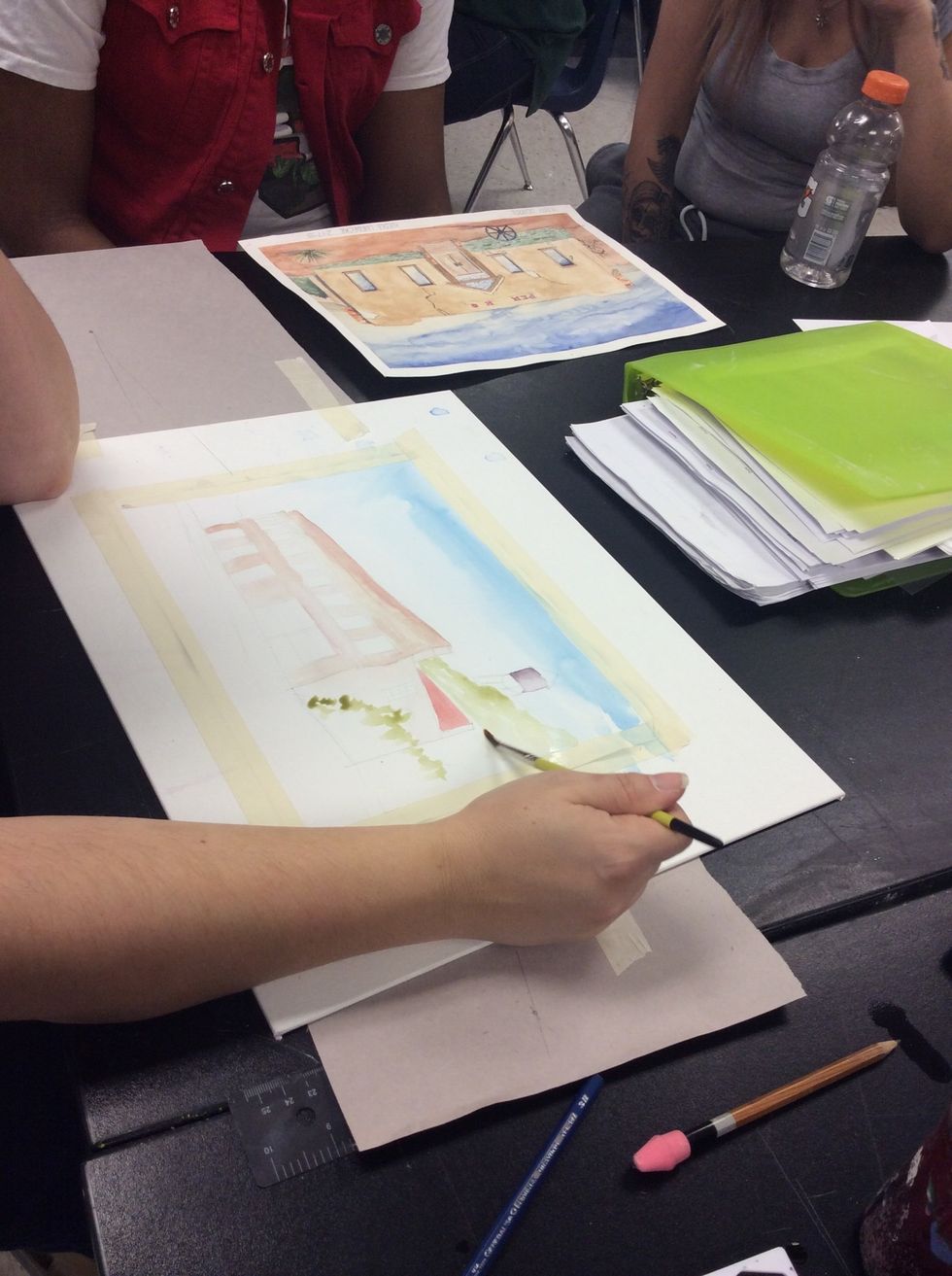 Begin filling trees and shrubs, using a bleeding technique