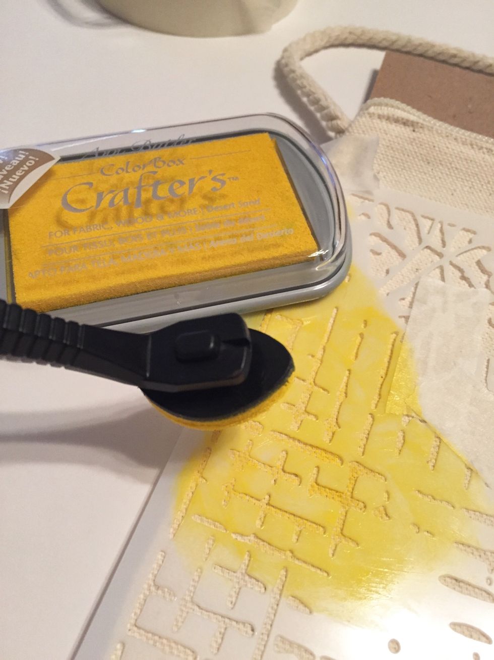 begin inking stencil using Sunshine Crafter's Ink applied using Stylus & Tips.