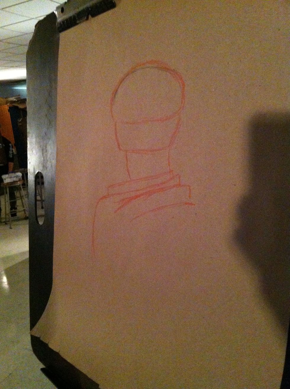 Begin laying out your composition with the crayon closest in color to your paper.