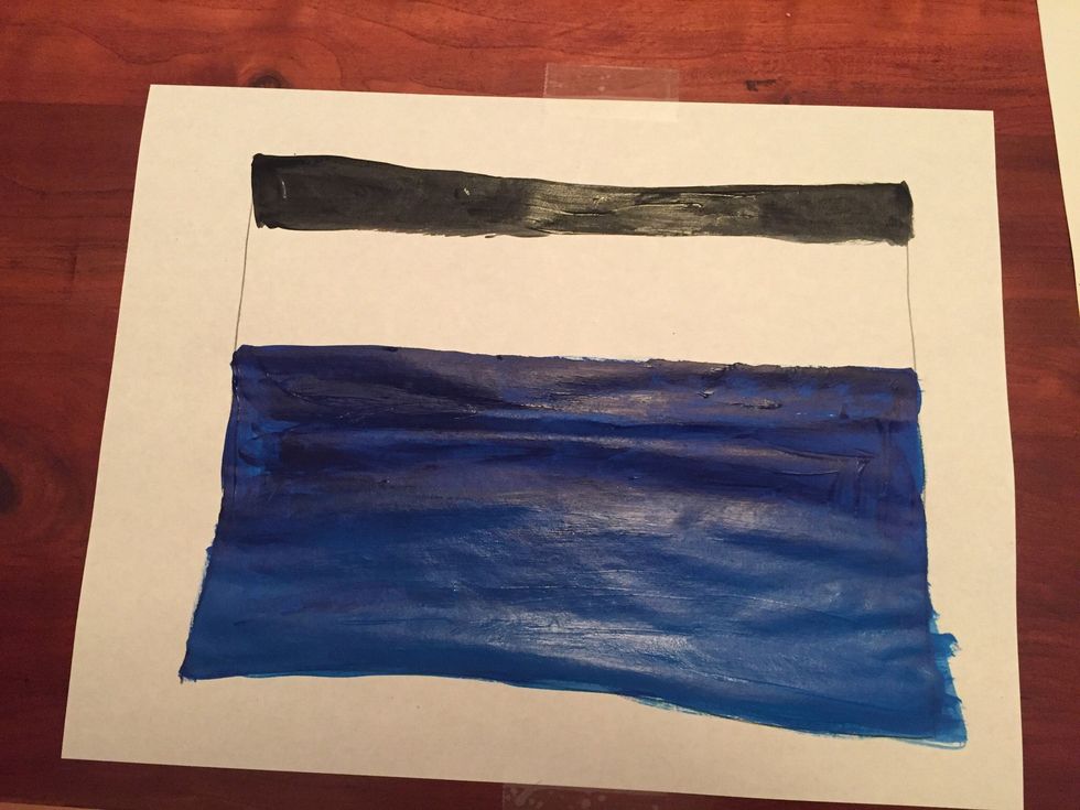 Begin painting your sky with value 7 (black). Paint just the top of your sky.