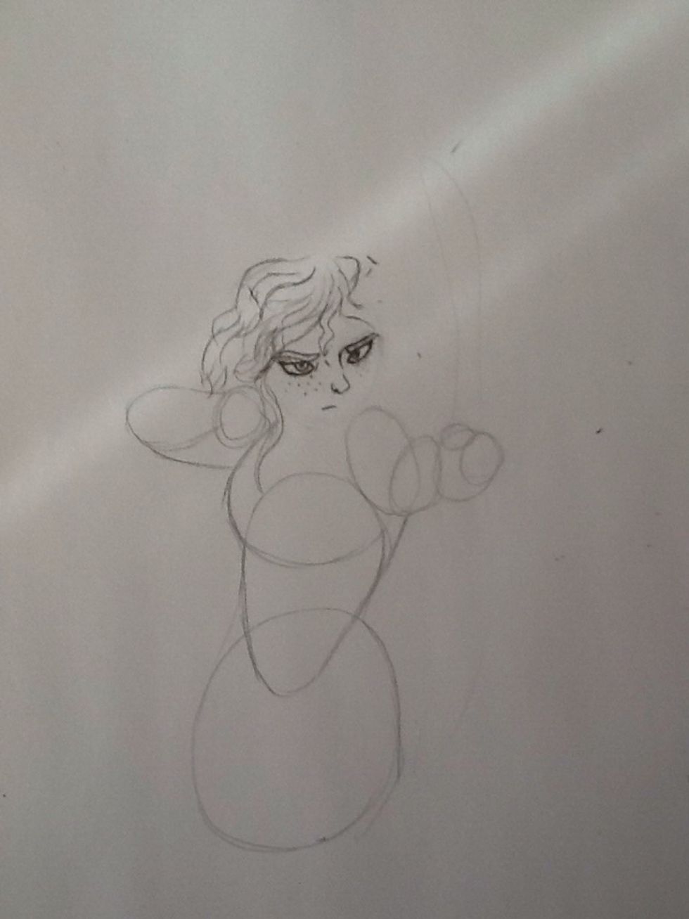 Begin to draw her bangs and fore head hair. It's very wavy and poofy, go crazy with it!