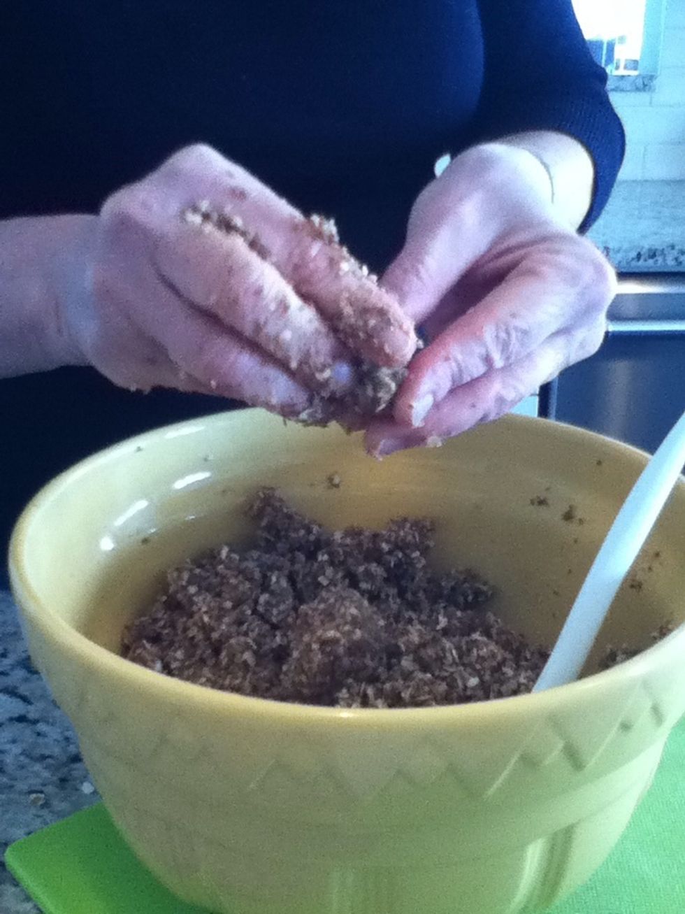 Begin to make some balls whatever size you'd like I made mine pretty small. I also doubled this recipe to have enough for about 5 people.