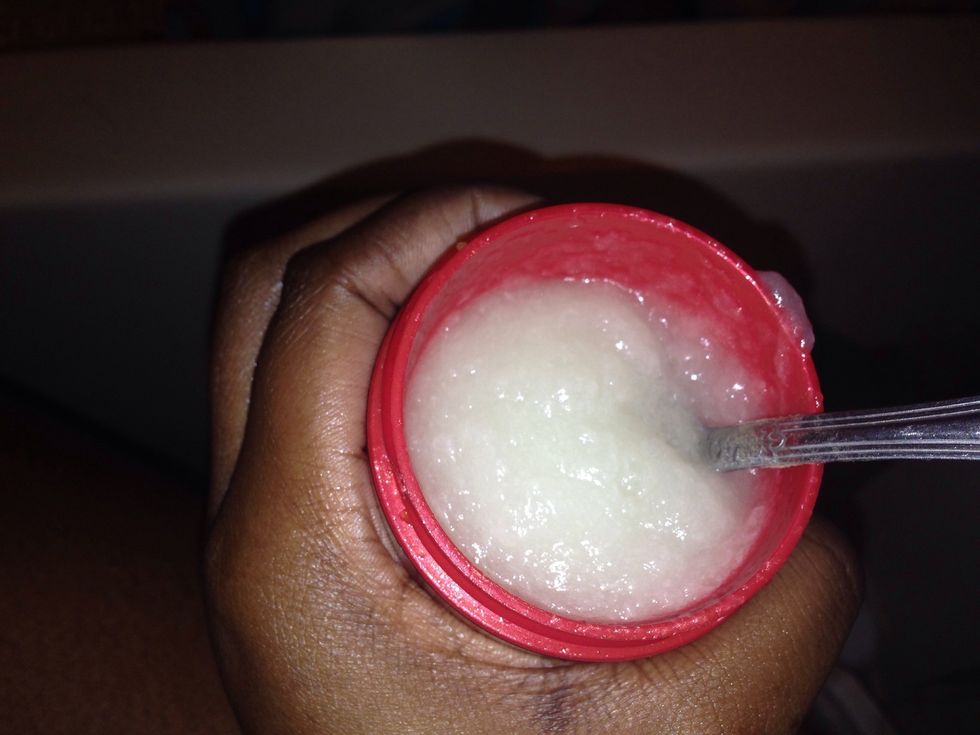 Begin to mix by hand and you will see a creamy texture start to form.