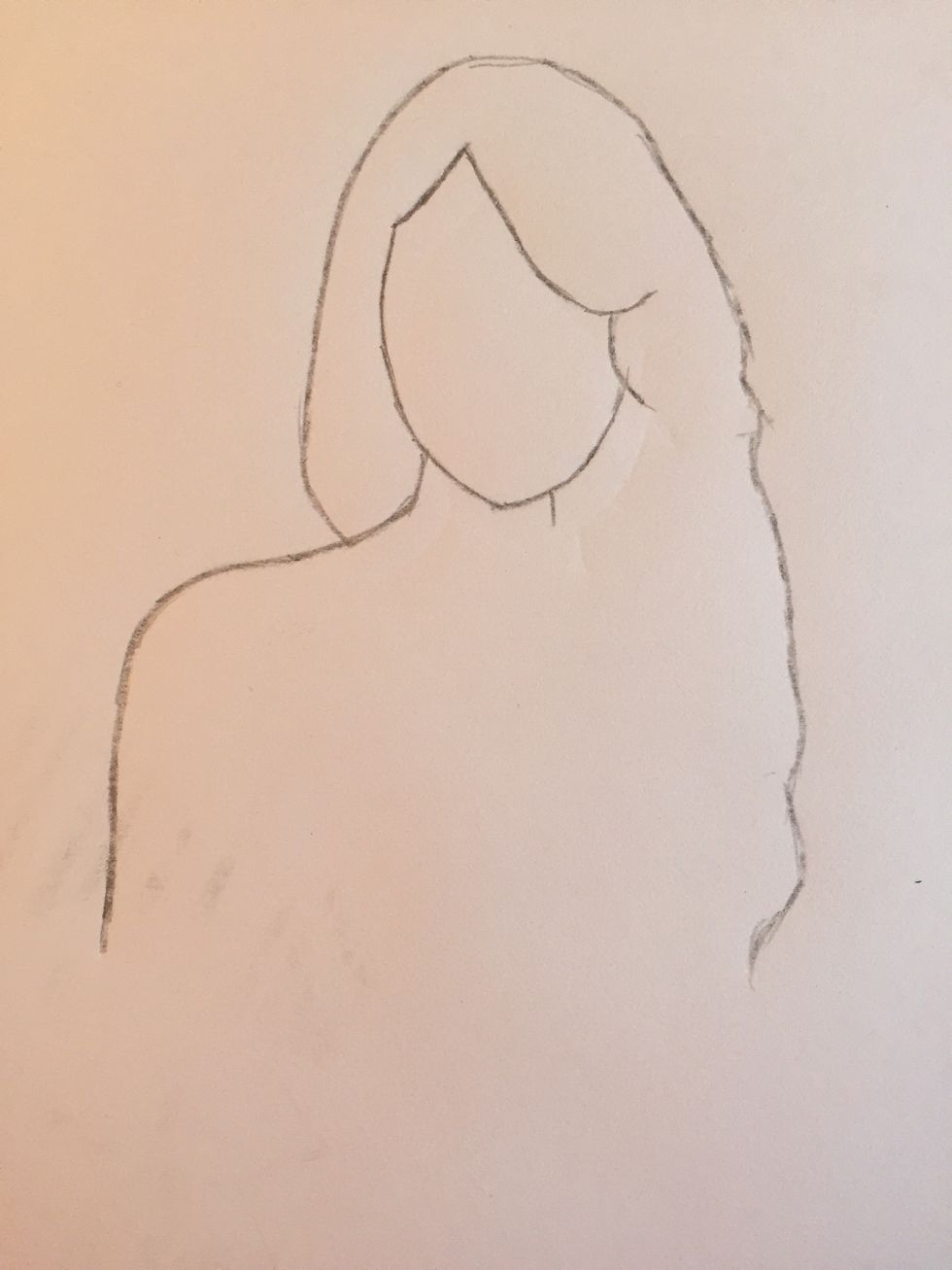 Begin to outline Taylor's shoulder and arm on the left. On the right, her hair will be covering up her shoulder, so just sketch in the outline of her hair. \ud83d\ude46