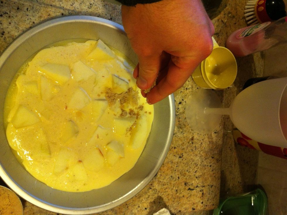 Begin to sprinkle the mix on top. It seems like you may have too much. Trust me, in the end it makes it amazing