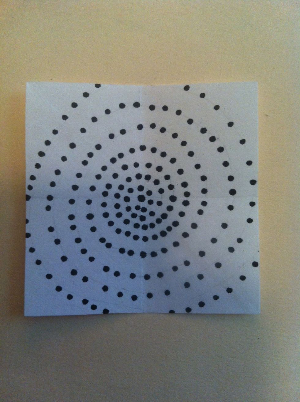 Begin w/ any size square paper (never construction paper). Mine's about 2 inches from printer paper (I will say bigger's better). You can color when it's finished (go crazy w/ color cuz it's better!).