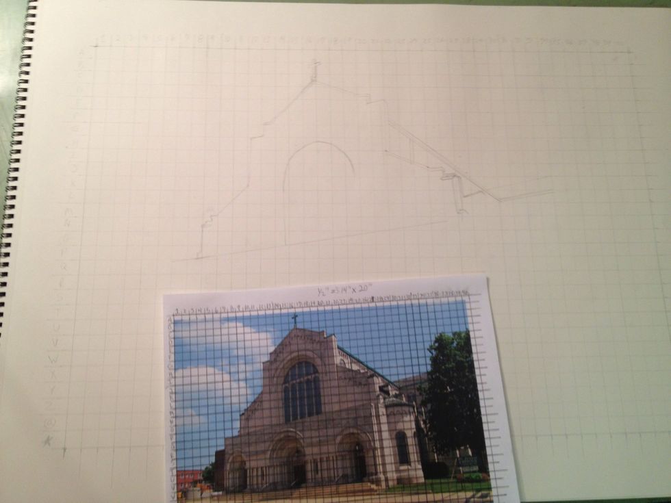 Begin wherever you want taking each square and looking at where the shapes are within that small square.. The more squares you do close together the more a picture emerges.