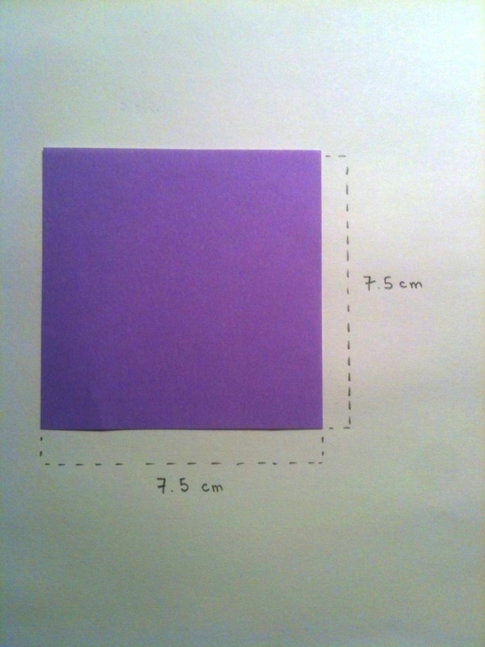 Begin with a square sheet of paper. I will be using a 7.5 cm by 7.5 cm sheet in this demo.