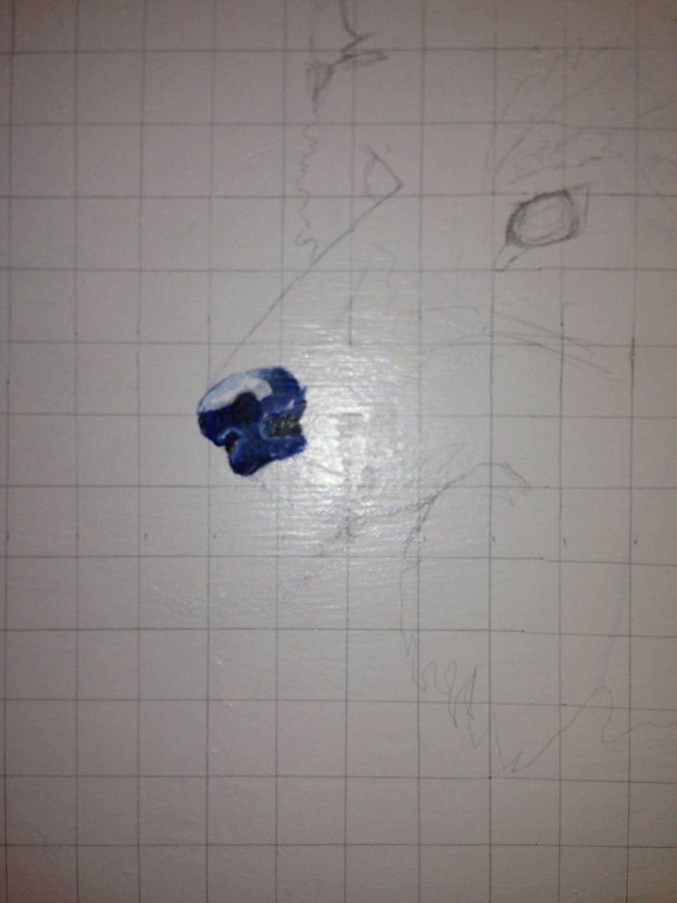 Begin with the cool colors. I worked on the nose first. It's up to you.