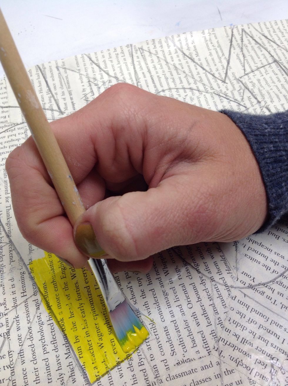 Begin with the word in your foreground. The flat head brush helps with straight edges.