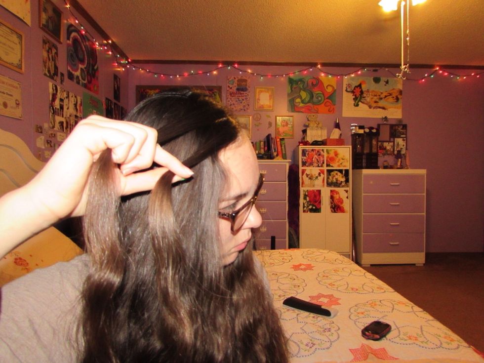 Begin with two equal strands of hair.