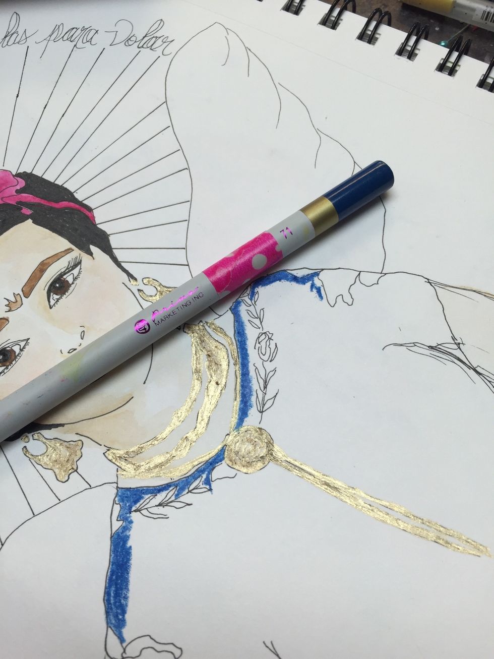 Begin working on her dress