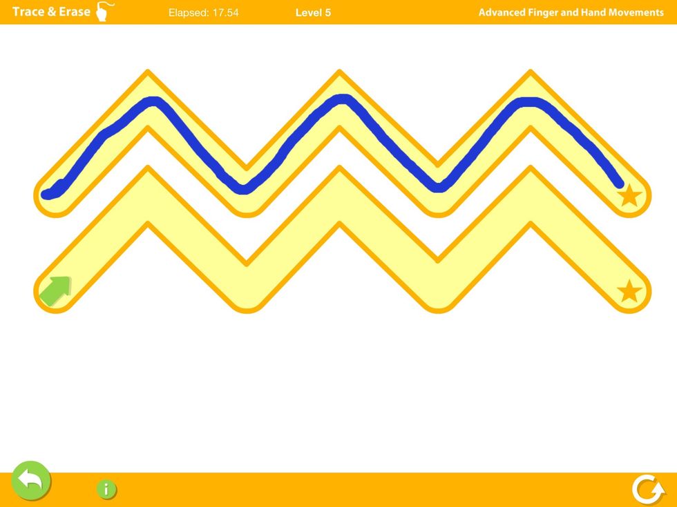 Beginning at the arrow, trace in between the lines until the star is reached.