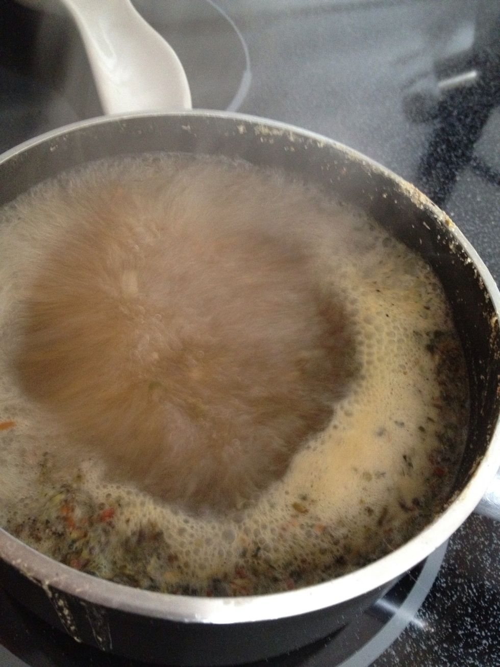 Being to a boil and let boil for about 5 to 7 minutes. What you are doing is extracting the flavor from the spice into the water.